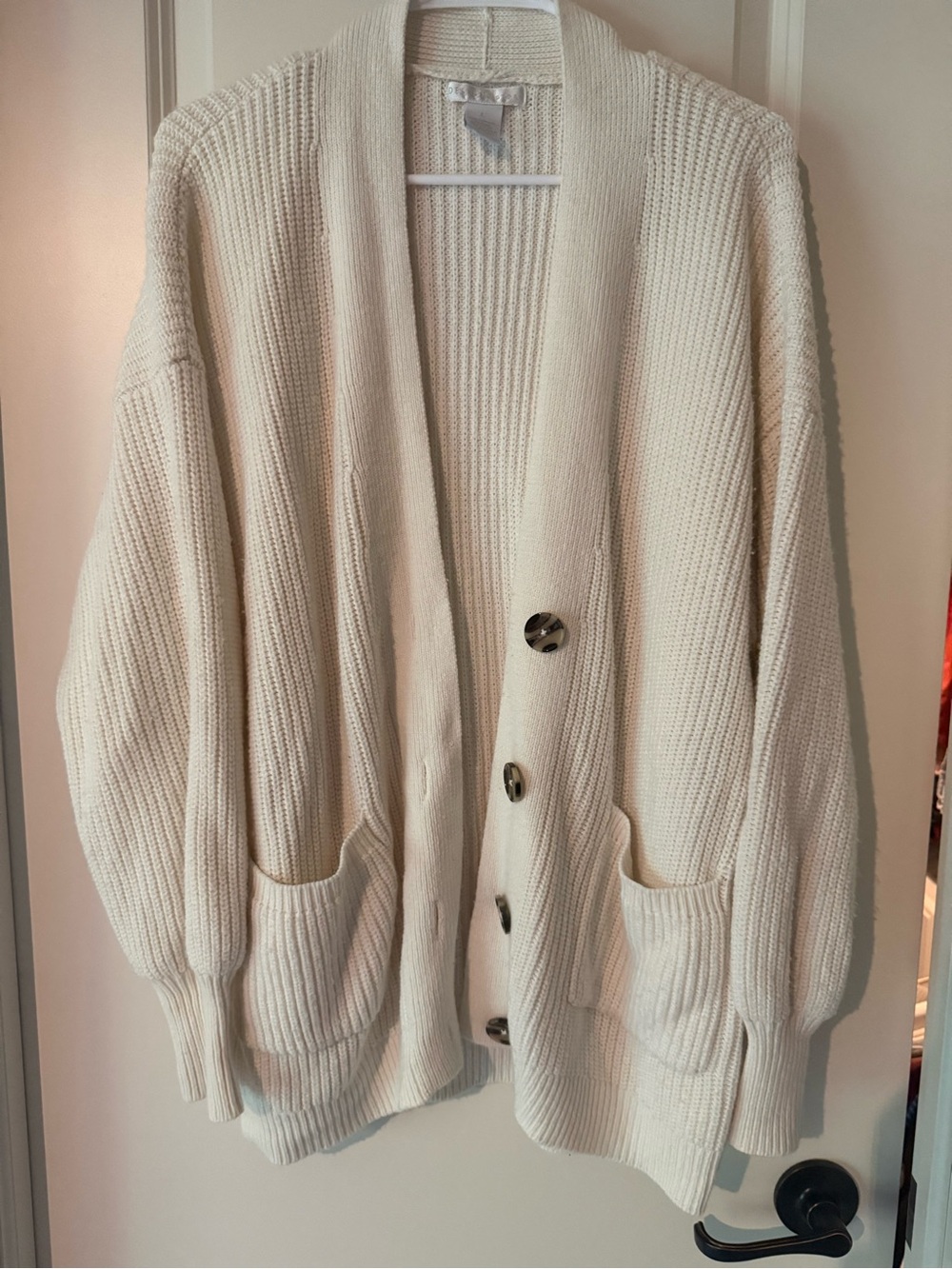 Design History Cream Chunky Ribbed Button Cardigan